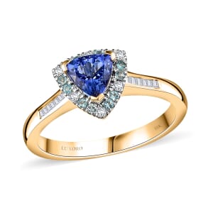 Certified & Appraised Luxoro 10K Yellow Gold AAA Tanzanite, AAAA Paraiba Tourmaline and Diamond (E-F, I2) (0.19 cts) Ring (Size 6.5) 1.10 ctw