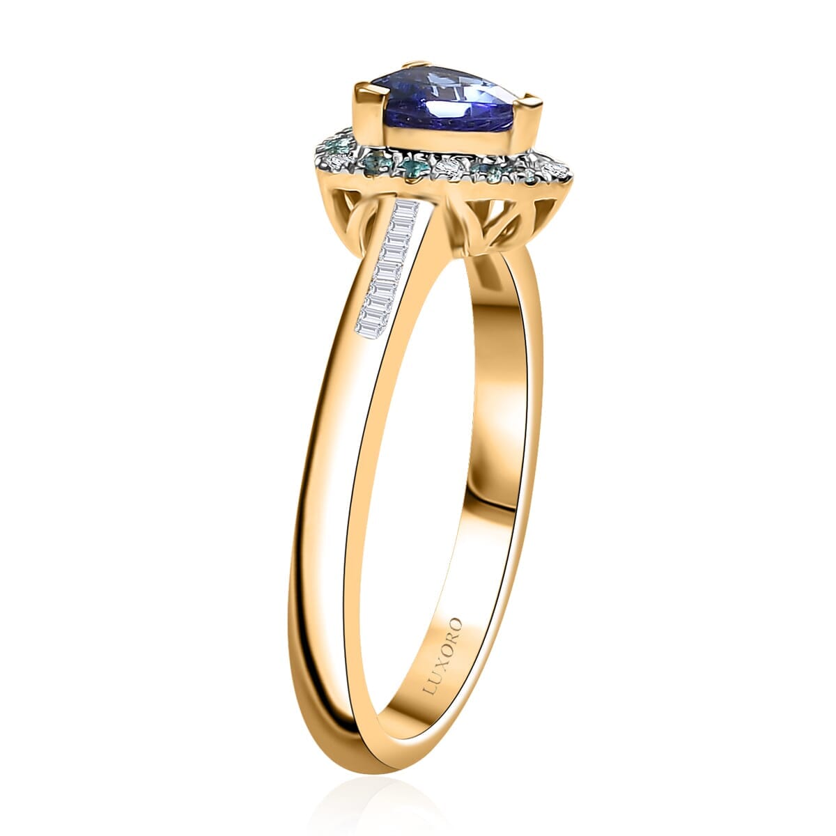 Certified & Appraised Luxoro 10K Yellow Gold AAA Tanzanite, AAAA Paraiba Tourmaline and Diamond (E-F, I2) (0.19 cts) Ring (Size 6.5) 1.10 ctw image number 3