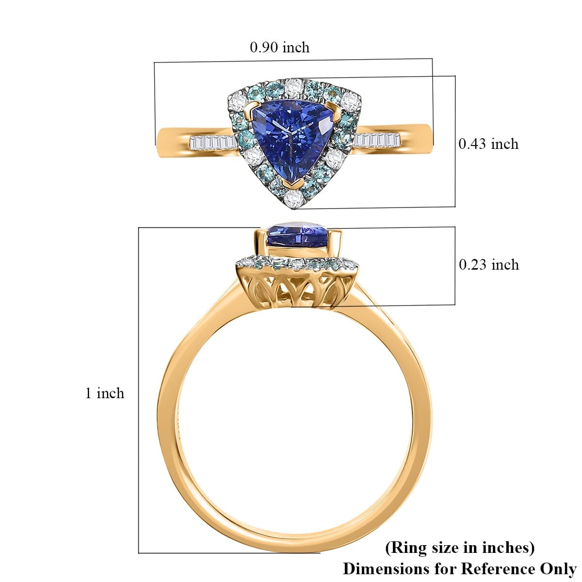 Certified & Appraised Luxoro 10K Yellow Gold AAA Tanzanite, AAAA Paraiba Tourmaline and Diamond (E-F, I2) (0.19 cts) Ring (Size 6.5) 1.10 ctw image number 5