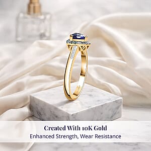 Certified & Appraised Luxoro 10K Yellow Gold AAA Tanzanite, AAAA Paraiba Tourmaline and Diamond (E-F, I2) (0.19 cts) Ring with (Size 7.5) 1.10 ctw