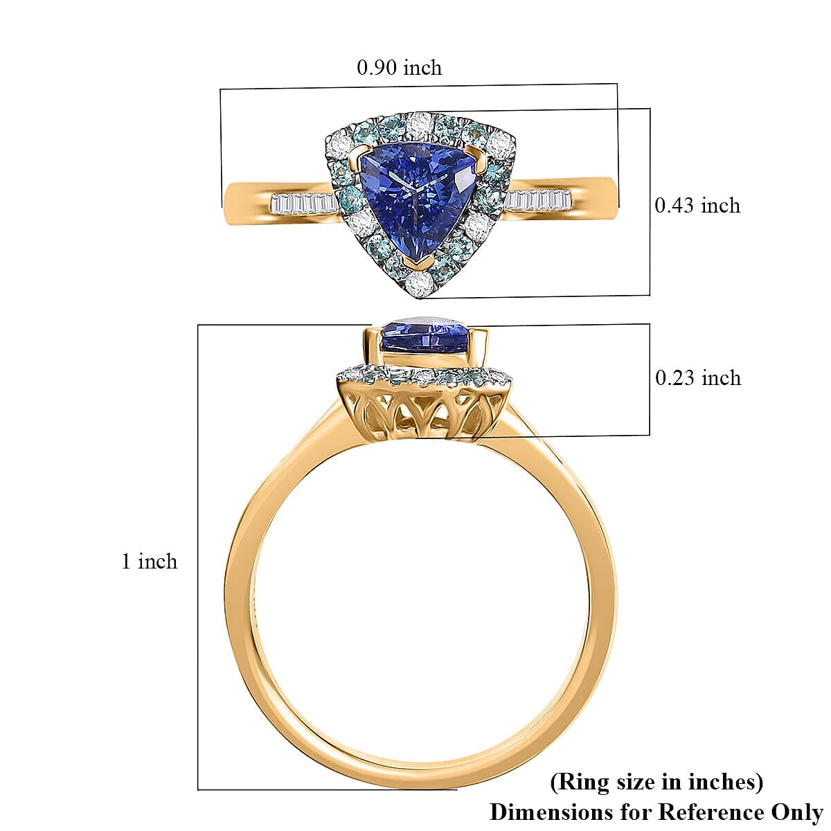 Certified & Appraised Luxoro 10K Yellow Gold AAA Tanzanite, AAAA Paraiba Tourmaline and Diamond (E-F, I2) (0.19 cts) Ring (Size 8.5) 1.10 ctw image number 5