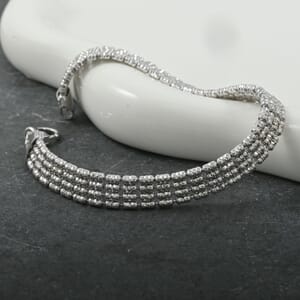 Italian Multi Beaded Chain Bracelet in Rhodium Over Sterling Silver (7.00 In) 10.3 Grams