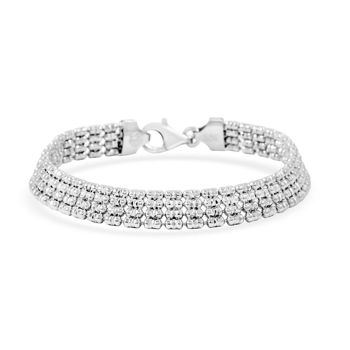 Italian Multi Beaded Chain Bracelet in Rhodium Over Sterling Silver (7.00 In) 10.3 Grams image number 1
