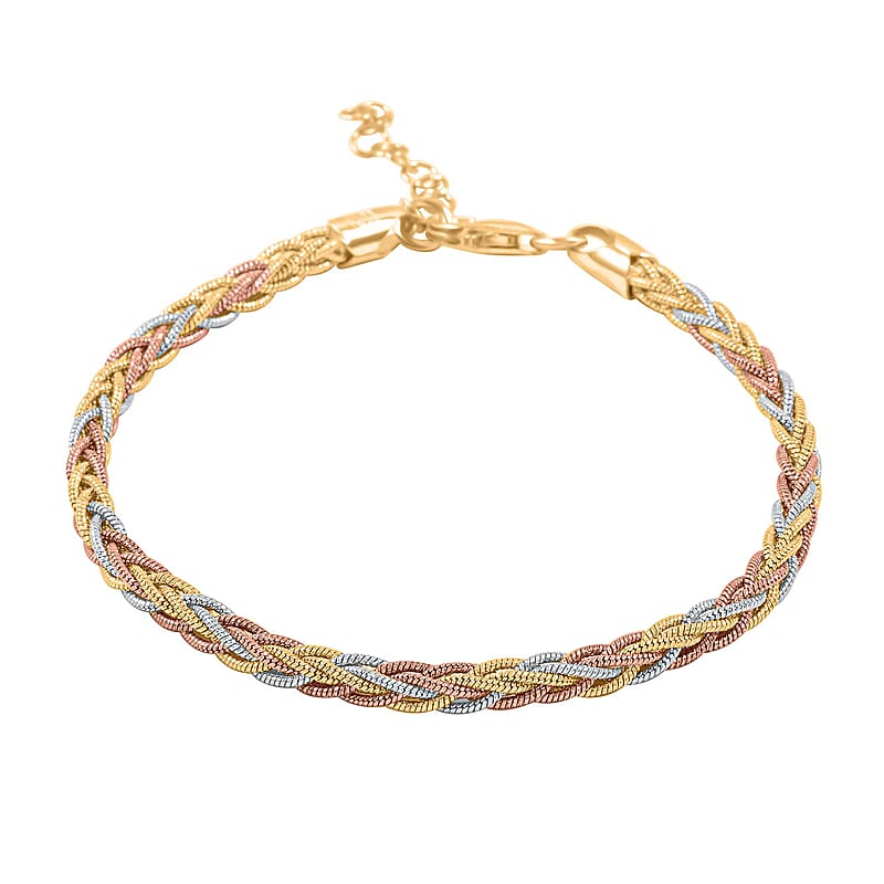 Bismark Chain Bracelet in 14K YRG and Rhodium Over Sterling Silver (7.00 In) 8.50 Grams