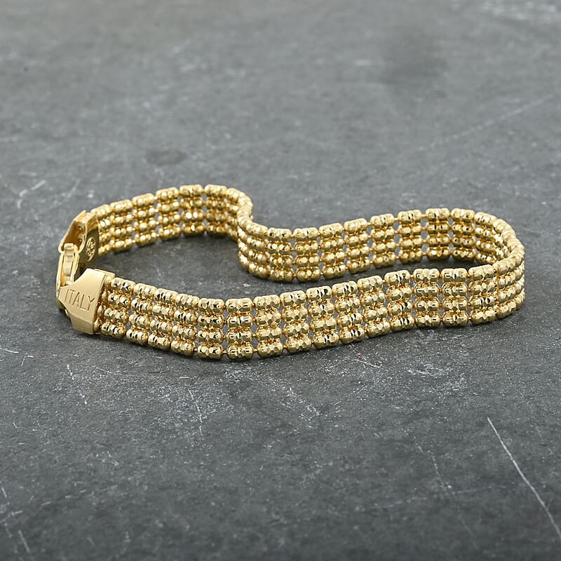 Italian Multi Beaded Chain Bracelet in 14K Yellow Gold Over Sterling Silver (7.50 In) 11 Grams