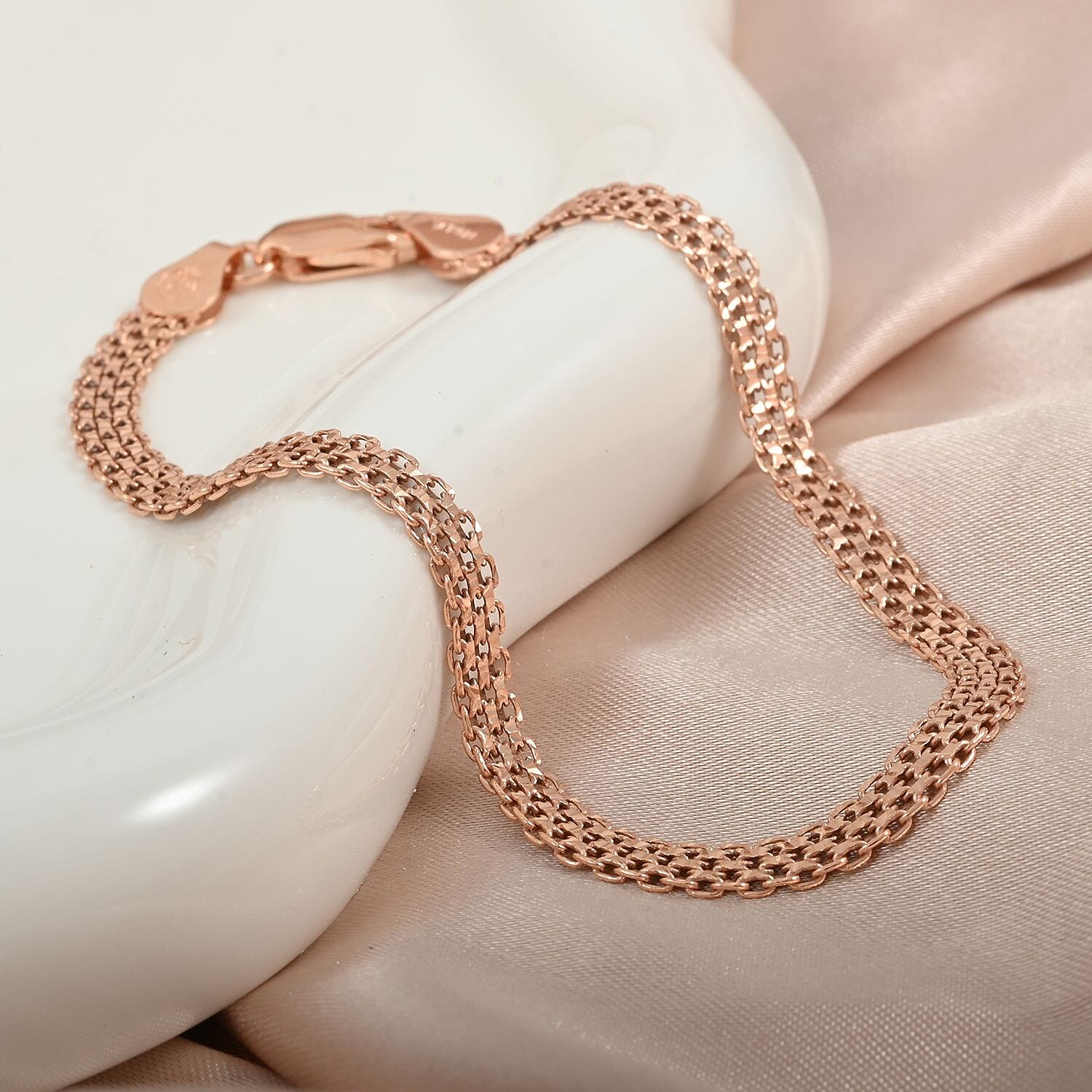 Italian Bismark Chain Bracelet in 14K Rose Gold Over Sterling Silver (7.50 In) 3.50 Grams