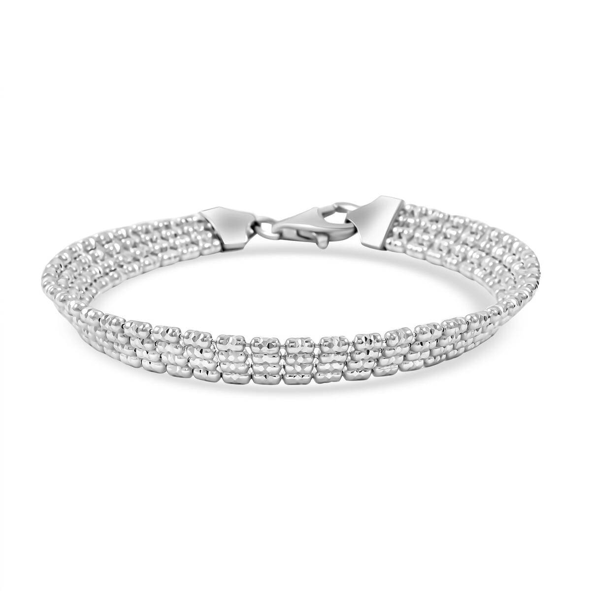 Italian Multi Beaded Chain Bracelet in Rhodium Over Sterling Silver (7.50 In) 11.2 Grams image number 0