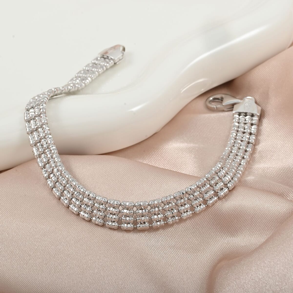 Italian Multi Beaded Chain Bracelet in Rhodium Over Sterling Silver (7.50 In) 11.2 Grams image number 1