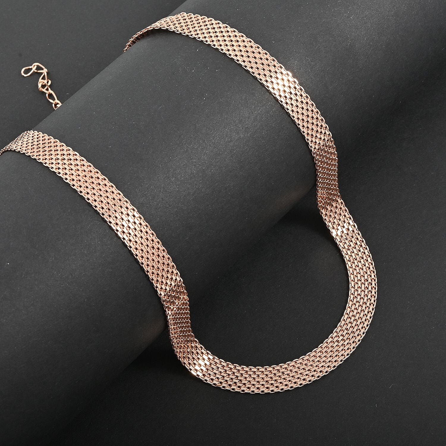 Bismark Chain Necklace in 14K Rose Gold Over Sterling Silver 15.9 Grams 18 Inches 