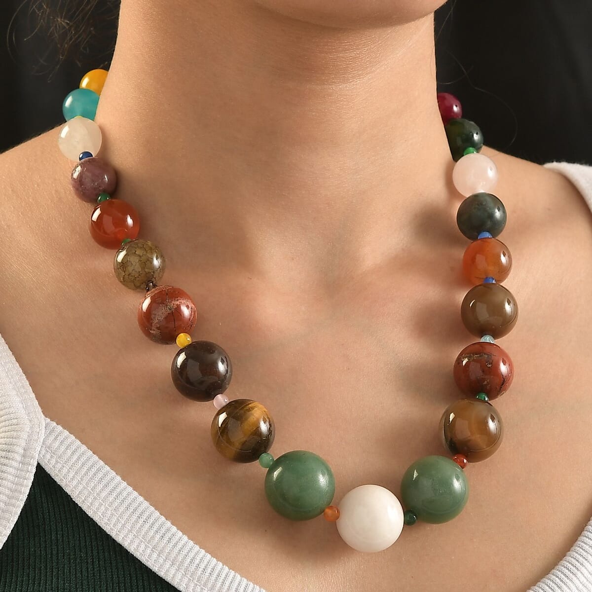 Multi Gemstones 700.00 ctw Necklace in 18K YG Plated 20 Inhces image number 1