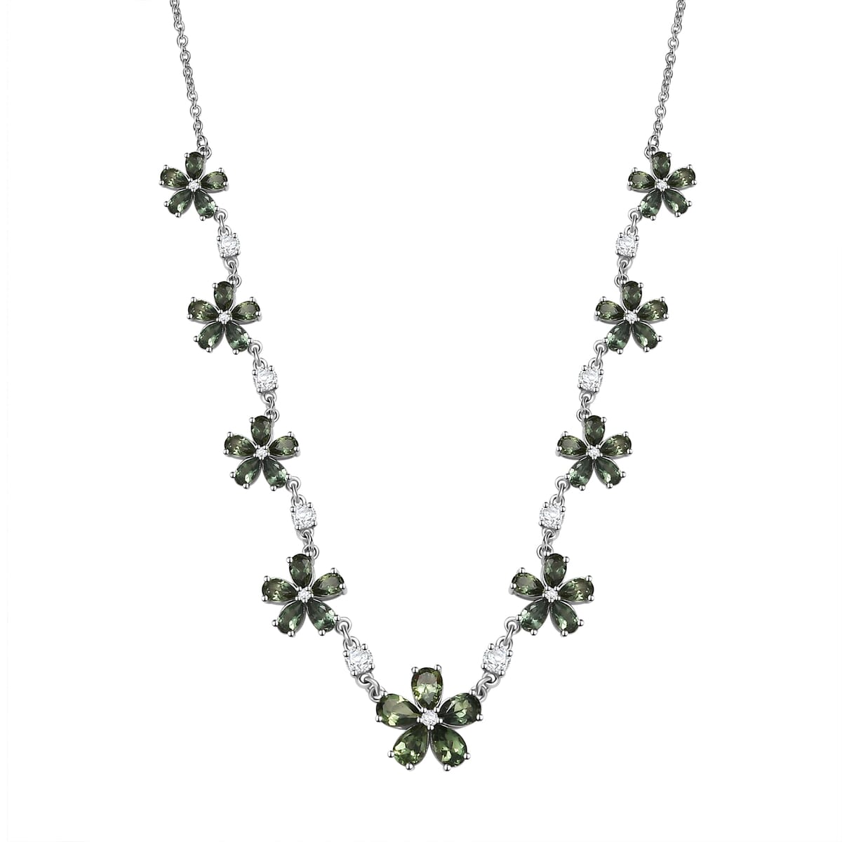 Premium Malagasy Pine Apatite and White Zircon 11.35 ctw Floral Canopy Necklace in Rhodium Over Sterling Silver 18 Inches image number 0