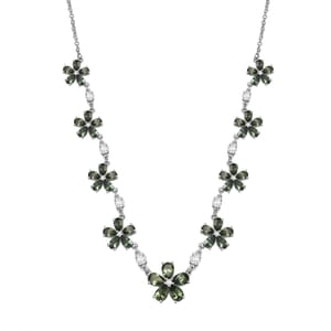 D'Joy Premium Malagasy Pine Apatite and White Zircon 11.35 ctw Floral Canopy Necklace in Rhodium Over Sterling Silver 18 Inches