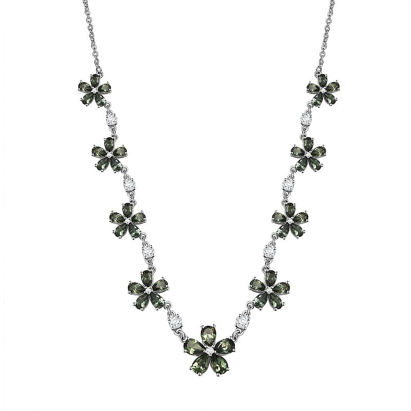 D'Joy Premium Malagasy Pine Apatite and White Zircon 11.35 ctw Floral Canopy Necklace in Rhodium Over Sterling Silver 18 Inches