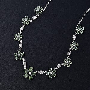 D'Joy Premium Malagasy Pine Apatite and White Zircon 11.35 ctw Floral Canopy Necklace in Rhodium Over Sterling Silver 18 Inches