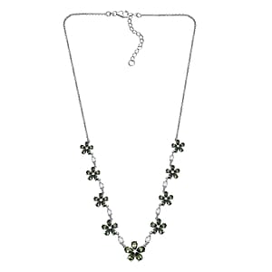 D'Joy Premium Malagasy Pine Apatite and White Zircon 11.35 ctw Floral Canopy Necklace in Rhodium Over Sterling Silver 18 Inches