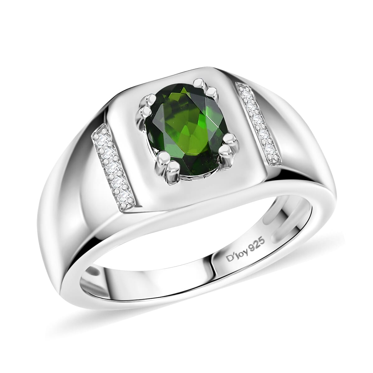 D'Joy Chrome Diopside and Moissanite 1.30 ctw Mens Ring in Rhodium Over Sterling Silver (Size 10.0) image number 0