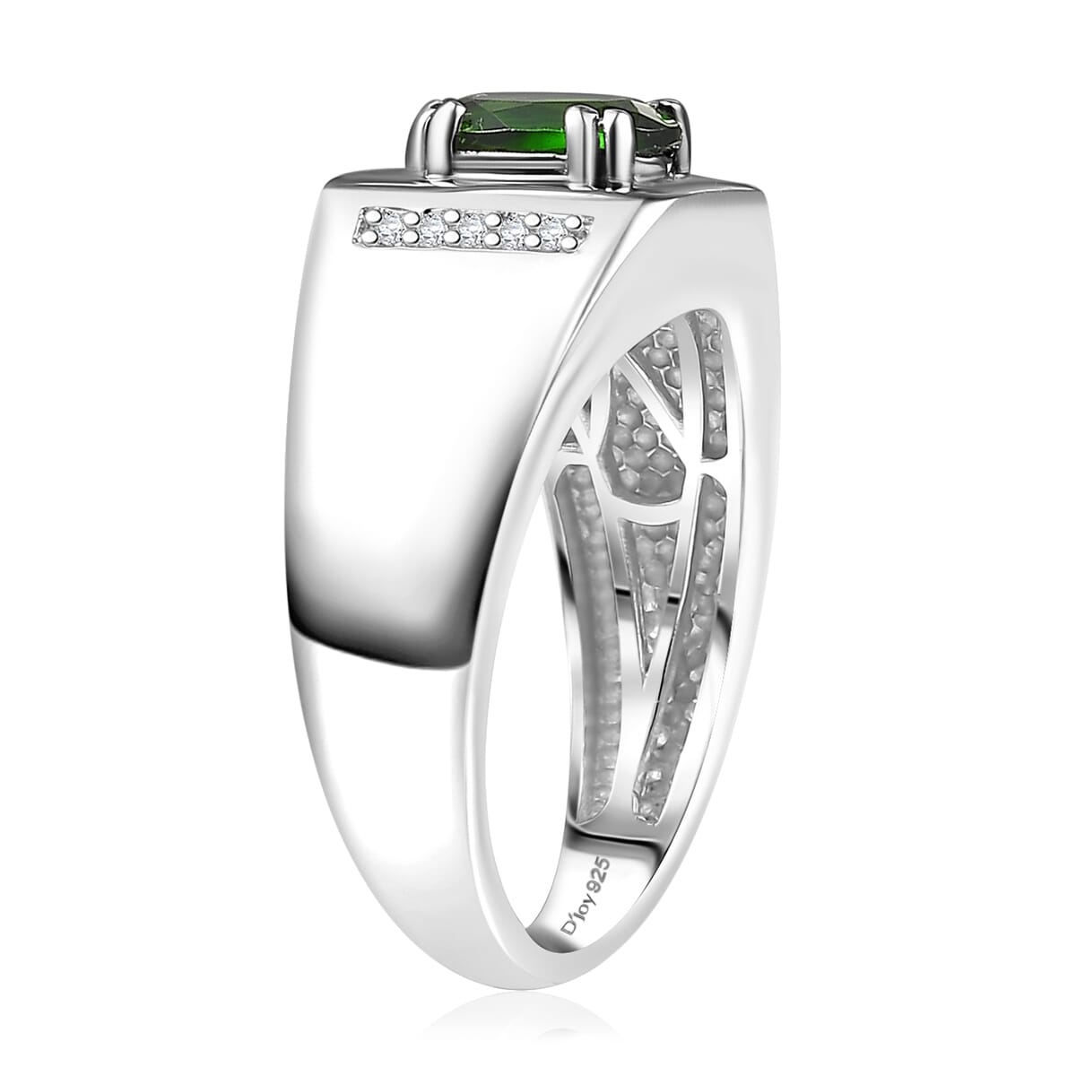 D'Joy Chrome Diopside and Moissanite 1.30 ctw Mens Ring in Rhodium Over Sterling Silver (Size 10.0) image number 3