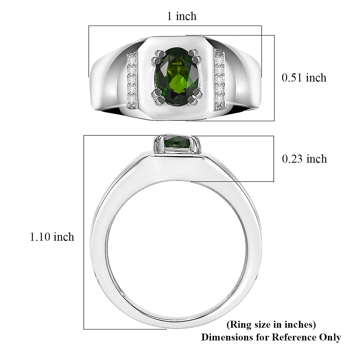 D'Joy Chrome Diopside and Moissanite 1.30 ctw Mens Ring in Rhodium Over Sterling Silver (Size 11.0) image number 5