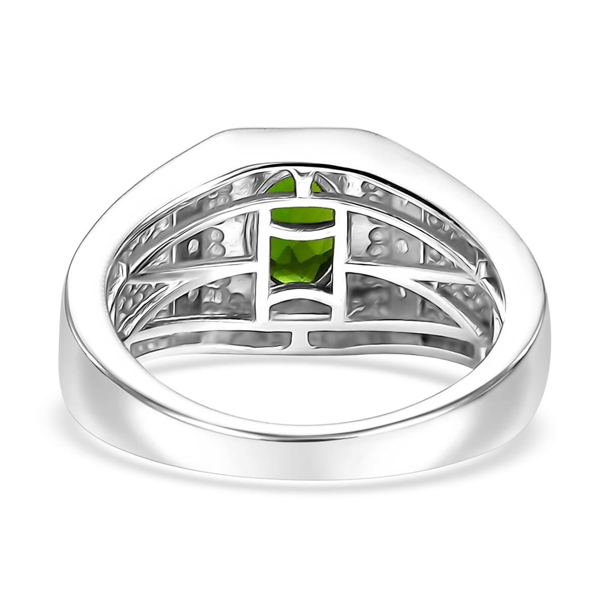 D'Joy Chrome Diopside and Moissanite 1.30 ctw Mens Ring in Rhodium Over Sterling Silver (Size 12.0) image number 4