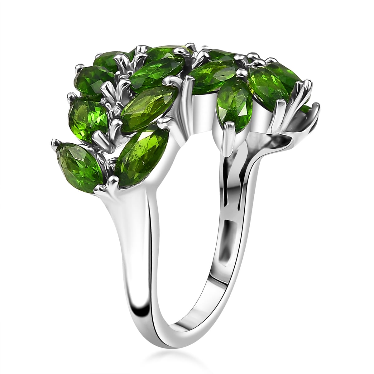 Chrome Diopside and White Zircon 5.15 ctw Ring in Rhodium Over Sterling Silver image number 3