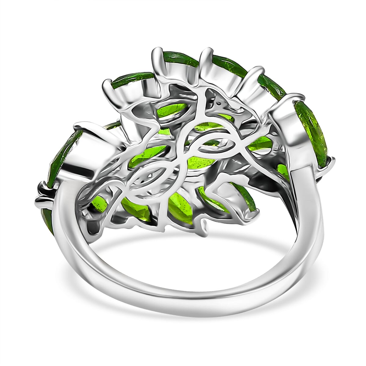 Chrome Diopside and White Zircon 5.15 ctw Ring in Rhodium Over Sterling Silver image number 4