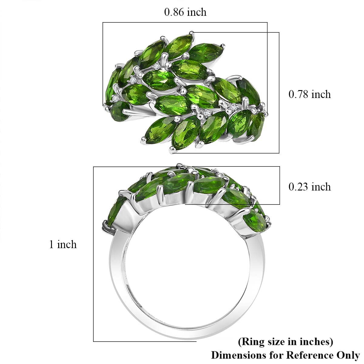Chrome Diopside and White Zircon 5.15 ctw Ring in Rhodium Over Sterling Silver image number 5