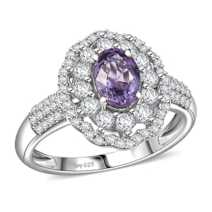 D'Joy Royal Lavender Spinel and White Zircon 2.00 ctw Floral Ring in Rhodium Over Sterling Silver (Size 10.0)