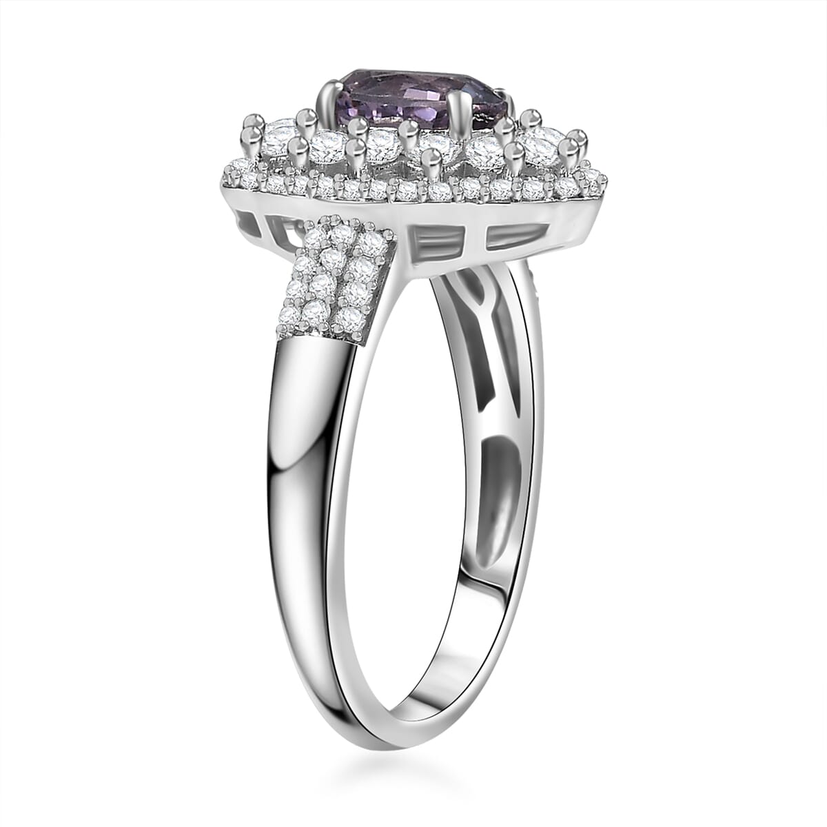 D'Joy Royal Lavender Spinel and White Zircon 2.00 ctw Floral Ring in Rhodium Over Sterling Silver (Size 10.0) image number 3