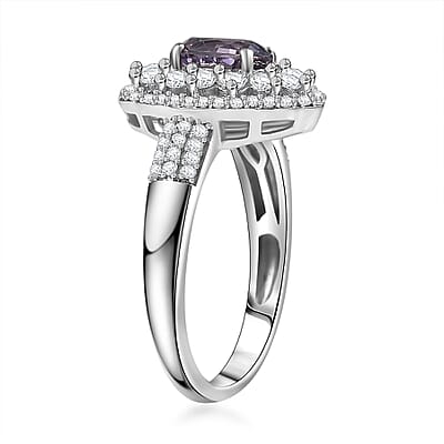 D'Joy Royal Lavender Spinel and White Zircon 2.00 ctw Floral Ring in Rhodium Over Sterling Silver (Size 10.0)