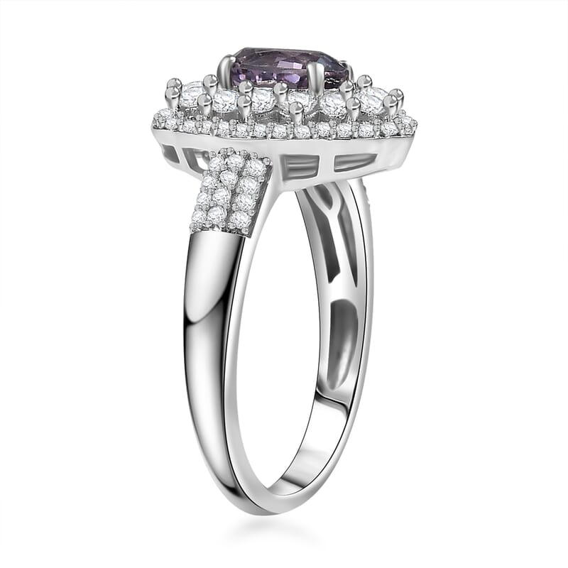D'Joy Royal Lavender Spinel and White Zircon 2.00 ctw Floral Ring in Rhodium Over Sterling Silver (Size 10.0)