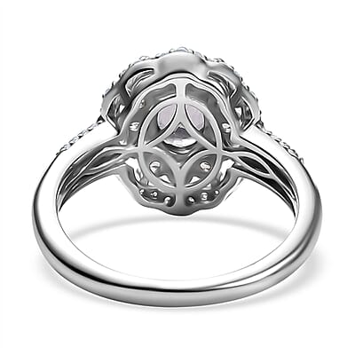 D'Joy Royal Lavender Spinel and White Zircon 2.00 ctw Floral Ring in Rhodium Over Sterling Silver (Size 10.0)