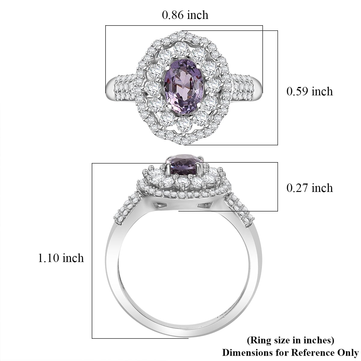 D'Joy Royal Lavender Spinel and White Zircon 2.00 ctw Floral Ring in Rhodium Over Sterling Silver (Size 10.0) image number 5