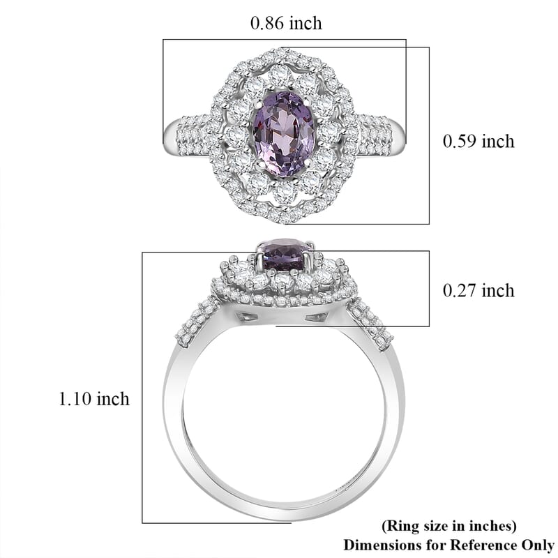 D'Joy Royal Lavender Spinel and White Zircon 2.00 ctw Floral Ring in Rhodium Over Sterling Silver (Size 10.0)