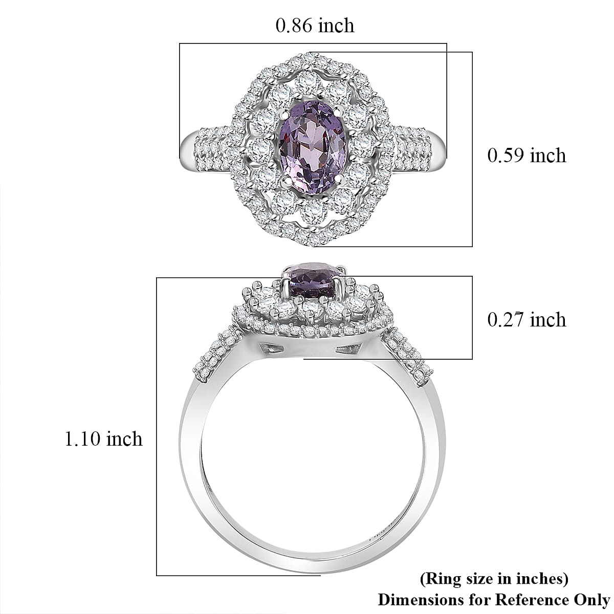 D'Joy Royal Lavender Spinel and White Zircon 2.00 ctw Floral Ring in Rhodium Over Sterling Silver (Size 7.0) image number 5