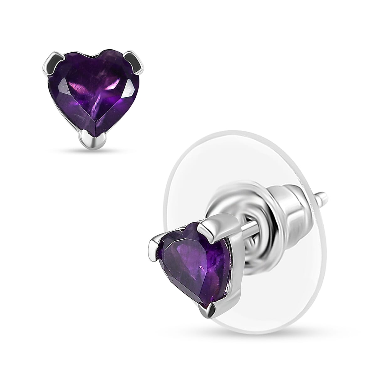 D'Joy African Amethyst 0.85 ctw Heart Stud Earrings in Rhodium Over Sterling Silver  image number 0