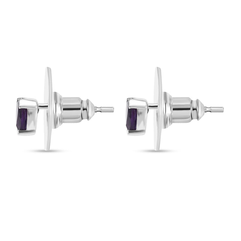 D'Joy African Amethyst 0.85 ctw Heart Stud Earrings in Rhodium Over Sterling Silver 