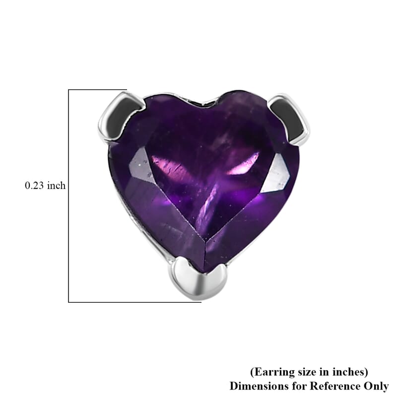 D'Joy African Amethyst 0.85 ctw Heart Stud Earrings in Rhodium Over Sterling Silver 