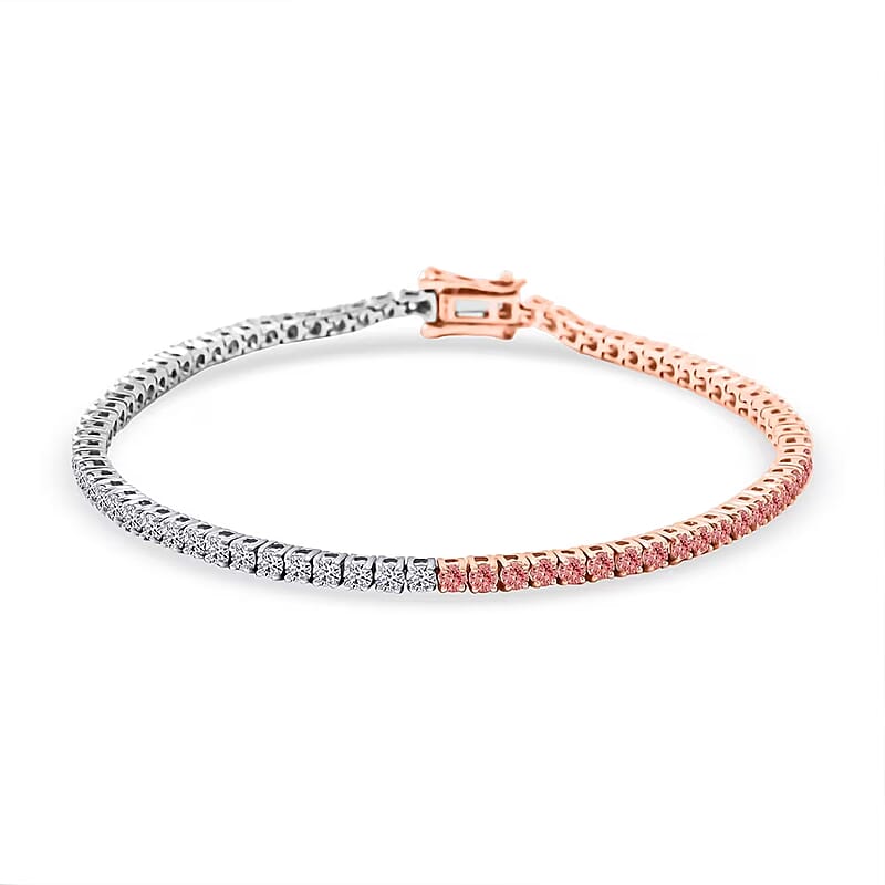 Luxuriant Lab Grown Pink Diamond (IR), Lab Grown Diamond 3.15 ctw Bracelet in 14K White and Rose Gold (7.25 In) 7.71 Grams