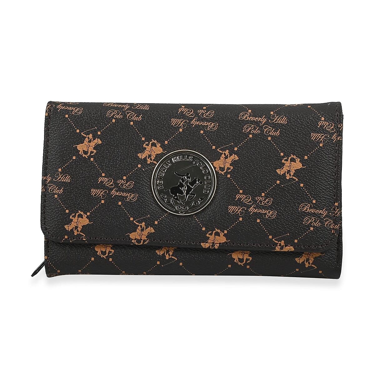 Beverly Hills Polo Club Brown Logo & Link Pattern Vegan Leather Wallet image number 0