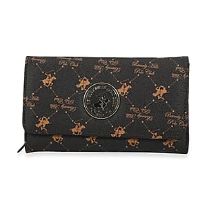Beverly Hills Polo Club Brown Logo & Link Pattern Vegan Leather Wallet