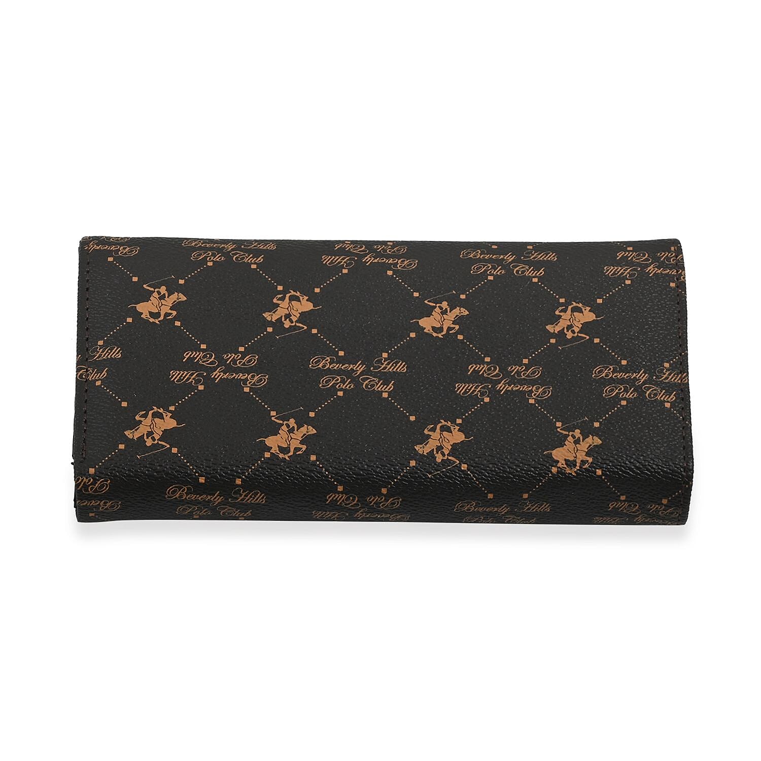Beverly Hills Polo Club Brown Logo & Link Pattern Vegan Leather Wallet
