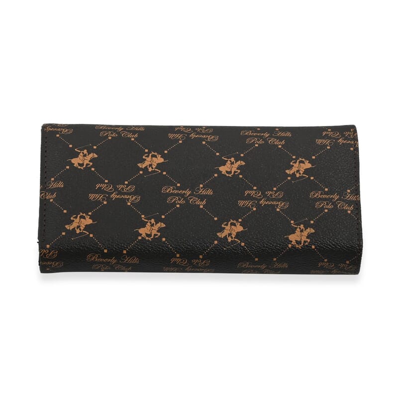 Beverly Hills Polo Club Brown Logo & Link Pattern Vegan Leather Wallet