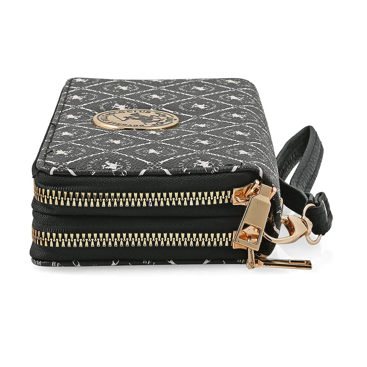Beverly Hills Polo Club Black Logo Pattern Vegan Leather Wristlet Wallet image number 1