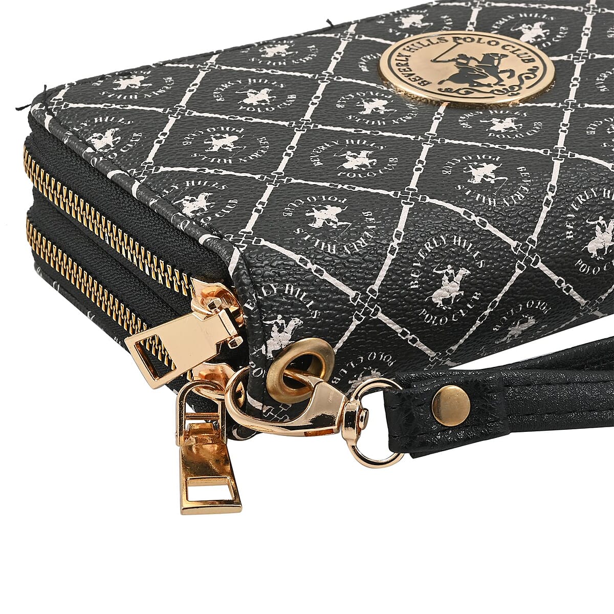 Beverly Hills Polo Club Black Logo Pattern Vegan Leather Wristlet Wallet image number 2