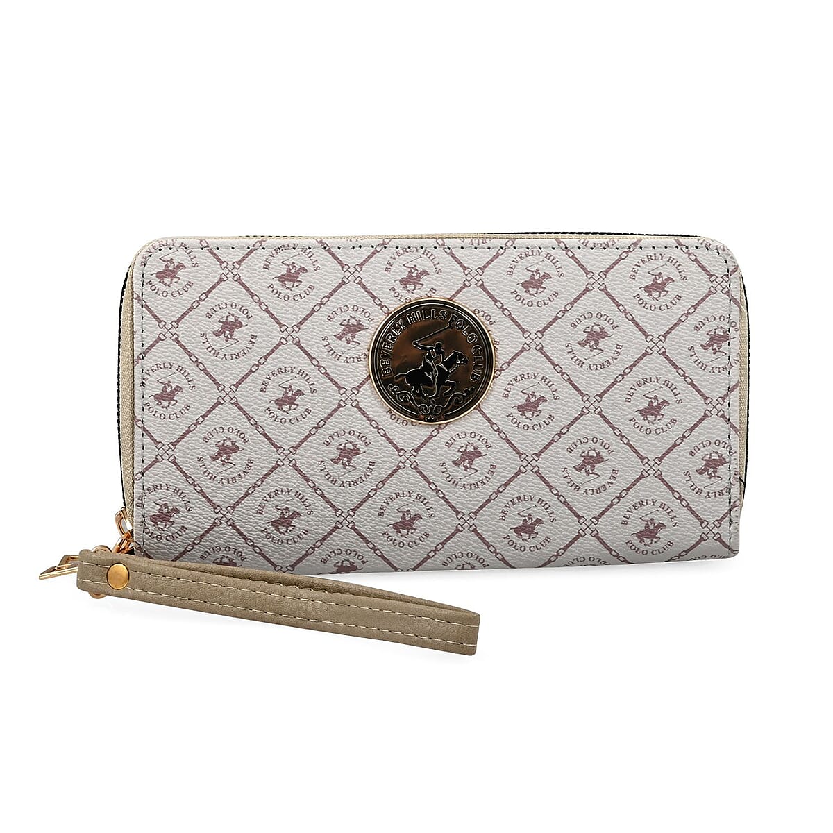 Beverly Hills Polo Club Taupe Logo Pattern Vegan Leather Wristlet Wallet image number 1