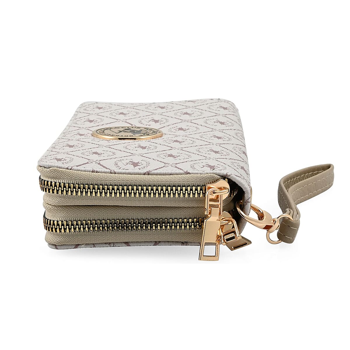 Beverly Hills Polo Club Taupe Logo Pattern Vegan Leather Wristlet Wallet image number 2