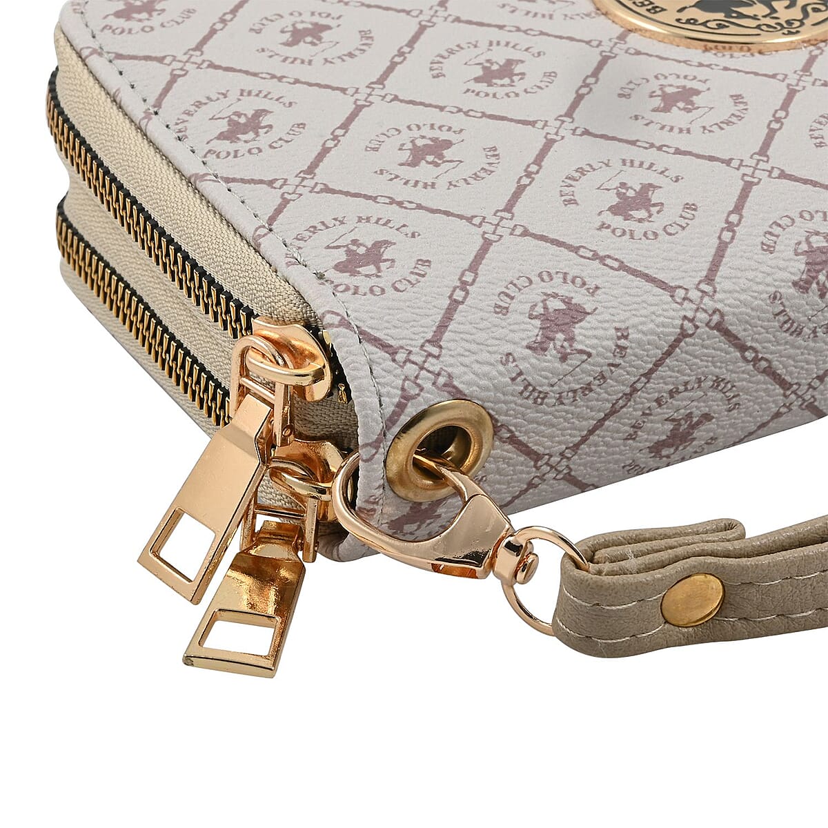 Beverly Hills Polo Club Taupe Logo Pattern Vegan Leather Wristlet Wallet image number 3