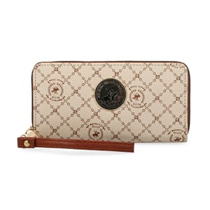 Beverly Hills Polo Club Beige Logo Pattern Vegan Leather Wristlet Wallet