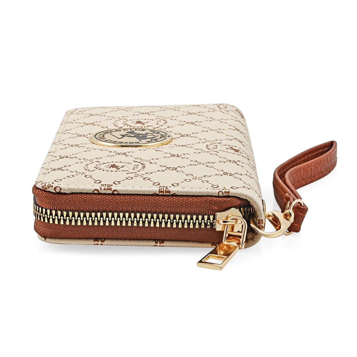 Beverly Hills Polo Club Beige Logo Pattern Vegan Leather Wristlet Wallet image number 1