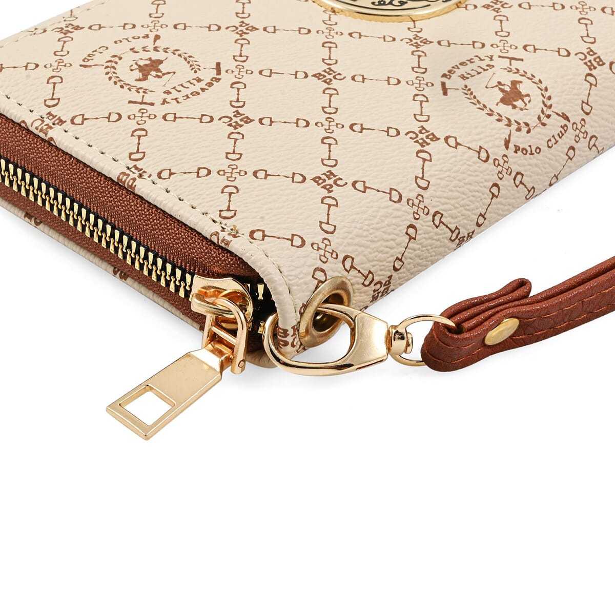 Beverly Hills Polo Club Beige Logo Pattern Vegan Leather Wristlet Wallet image number 2
